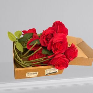 12Pcs Red Silk Roses Artificial Flowers Realistic Bouquet 20.5" Stems Perforated